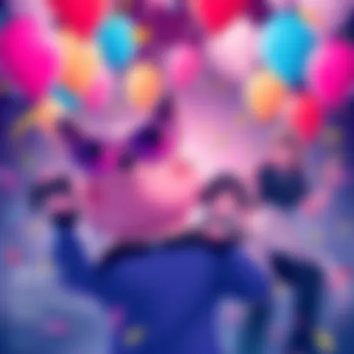 Illustration featuring PlayStation characters celebrating anniversaries with balloons and confetti.