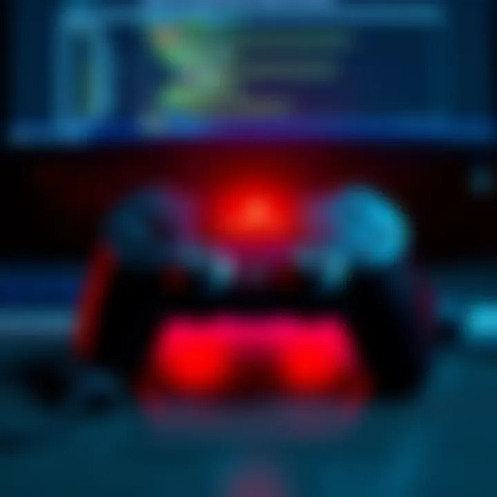 PlayStation controller connected to a computer showing firmware update progress
