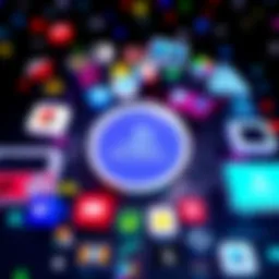 PlayStation logo with digital game icons A PlayStation logo surrounded by various digital game icons representing the shift to digital gaming.