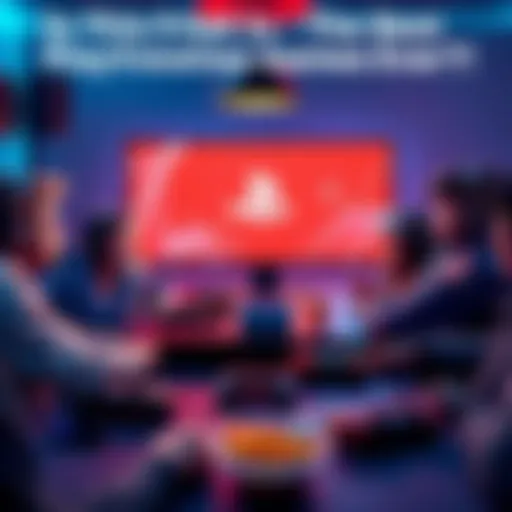 A group of gamers discussing their favorite PlayStation game at a table with controllers and snacks