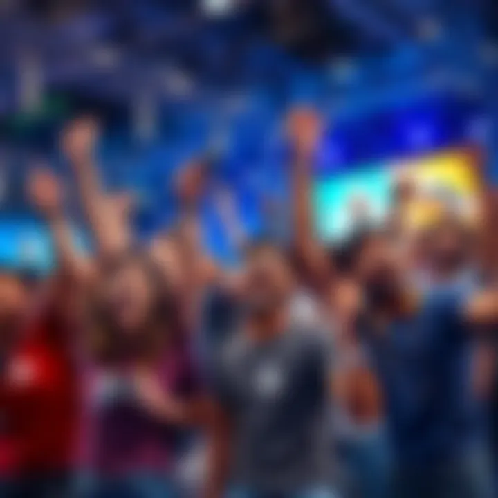 PlayStation Gamers Celebrating Group of PlayStation gamers cheering with joy, holding game controllers and celebrating potential compensation from lawsuit against Sony.