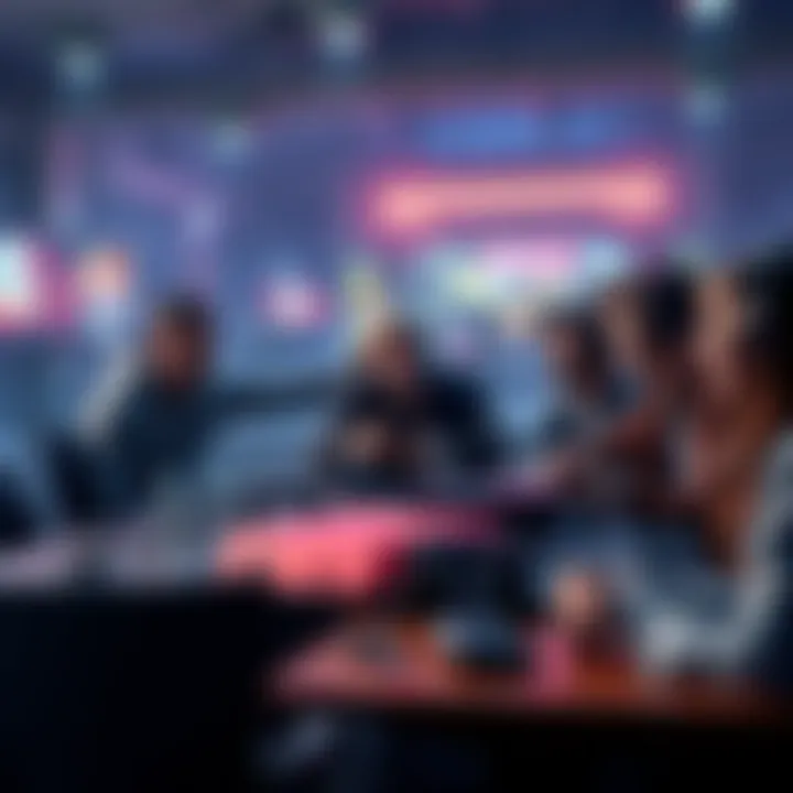 A group of gamers discussing their favorite PlayStation games with consoles and controllers on a table.