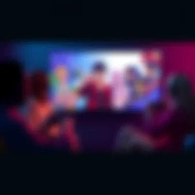 PlayStation Gaming Discussion A group of gamers discussing their favorite PlayStation games with controllers in hand, featuring titles like Persona 5 Royal on the screen.