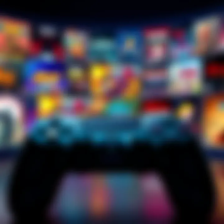 A collection of indie video game covers featuring colorful art styles and emotional themes, with a PlayStation controller in the foreground.