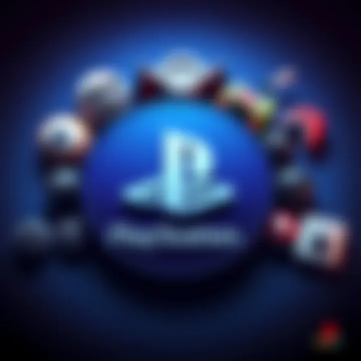 PlayStation logo surrounded by icons representing multiplayer games like shooters and sports