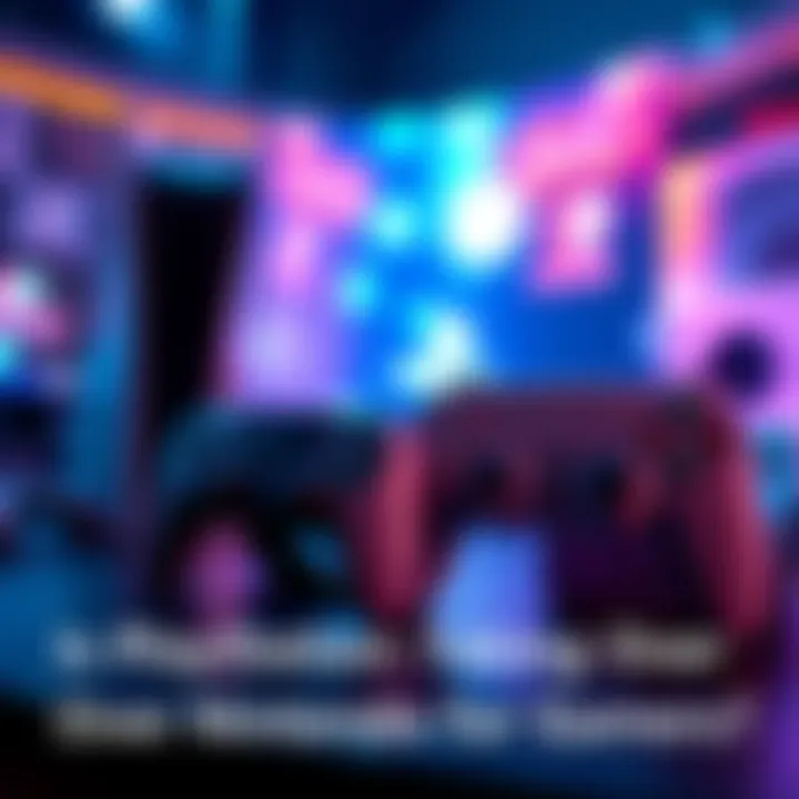 A gaming setup with a PlayStation 5 and Nintendo controller side by side, showcasing the evolution of gaming.