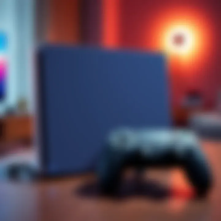 PlayStation Portal with Controller A PlayStation Portal device next to a gaming controller on a table, showcasing its design and features.