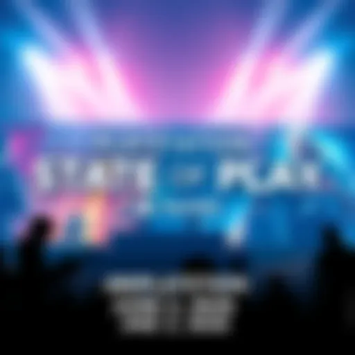 Graphic promoting the PlayStation State of Play event with game imagery and date