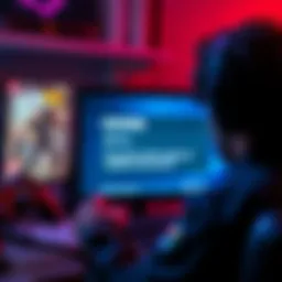 A gamer looking at a computer screen displaying PlayStation games with trophies and achievements notifications.