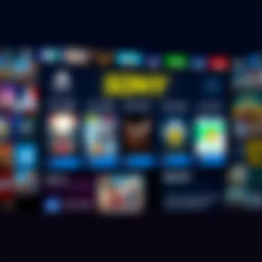 A digital display showing various game prices changing in the PlayStation Store, with a background of gaming icons