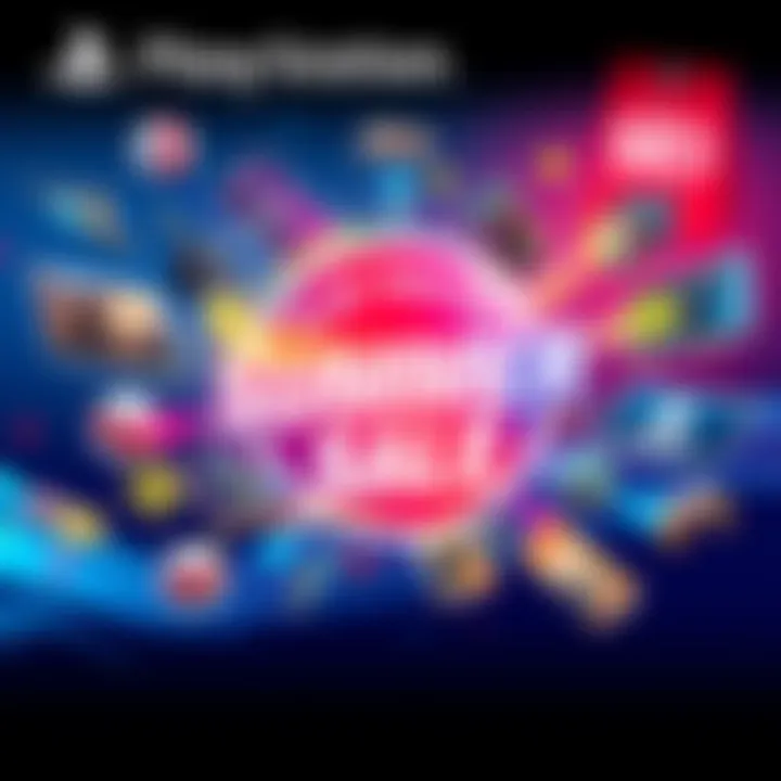 Colorful promotional graphic for the PlayStation Store Summer Sale with images of popular video games and discount tags.