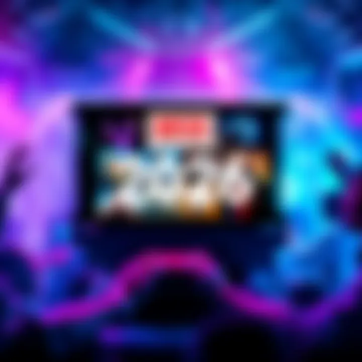 A PlayStation console with new game titles displayed on the screen, surrounded by excited gamers.