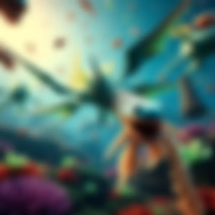 Plesioth and Green Plesioth swimming through a vibrant ecosystem, creating chaos and excitement for players.