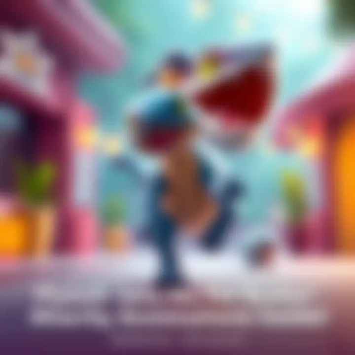 Plesioth walking playfully with a cheerful expression, showcasing its funny animations as a pet in a vibrant setting