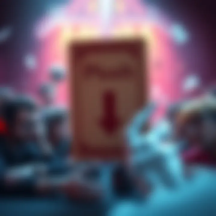 A gaming card labeled 'Plush' with a downward arrow, symbolizing its poor performance in the game. Surrounding it are frustrated players discussing their experiences.