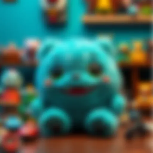 Plush Makoa Toy A soft, cuddly plush Makoa toy with a friendly expression, sitting on a table surrounded by other collectibles.