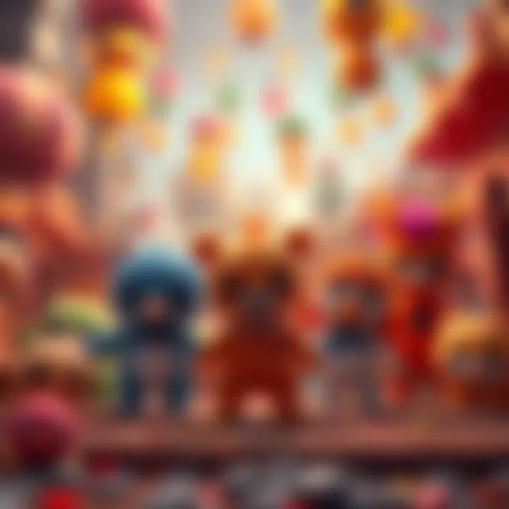 Adorable plush characters ready to challenge players in a colorful video game setting