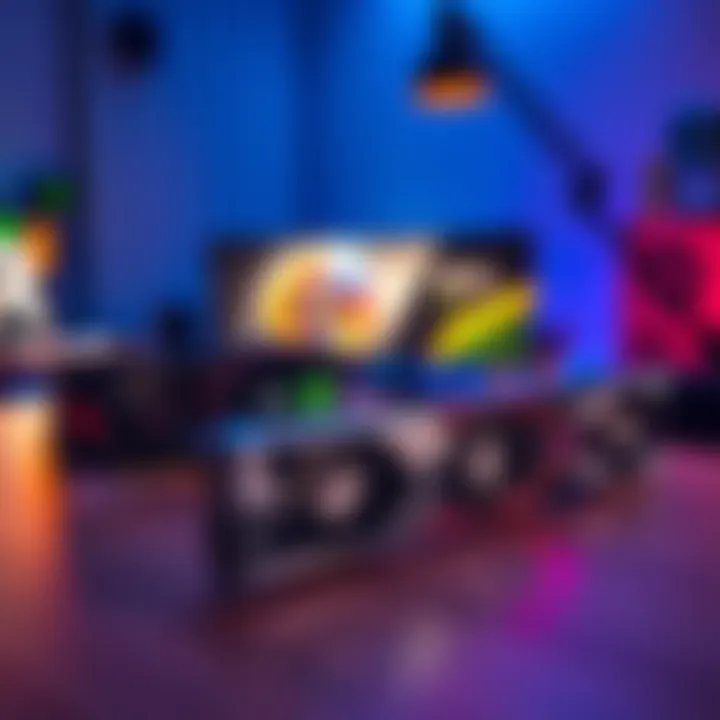 A comparison of PNY, Palit, and Colorful graphics cards displayed on a table, highlighting their designs and features.