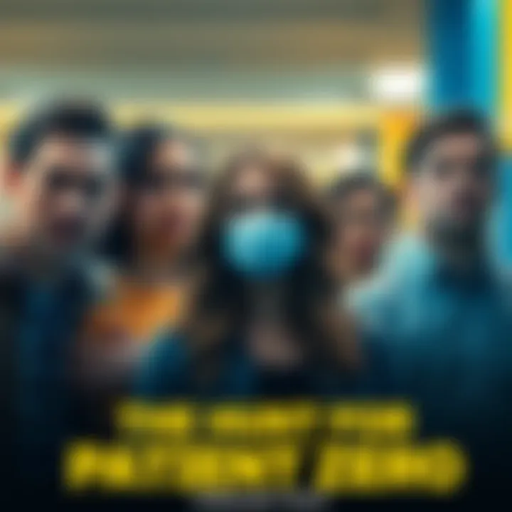 Podcast Cover Art A group of cast members looking concerned, with one person isolated to the side, symbolizing the search for the source of illness among them.