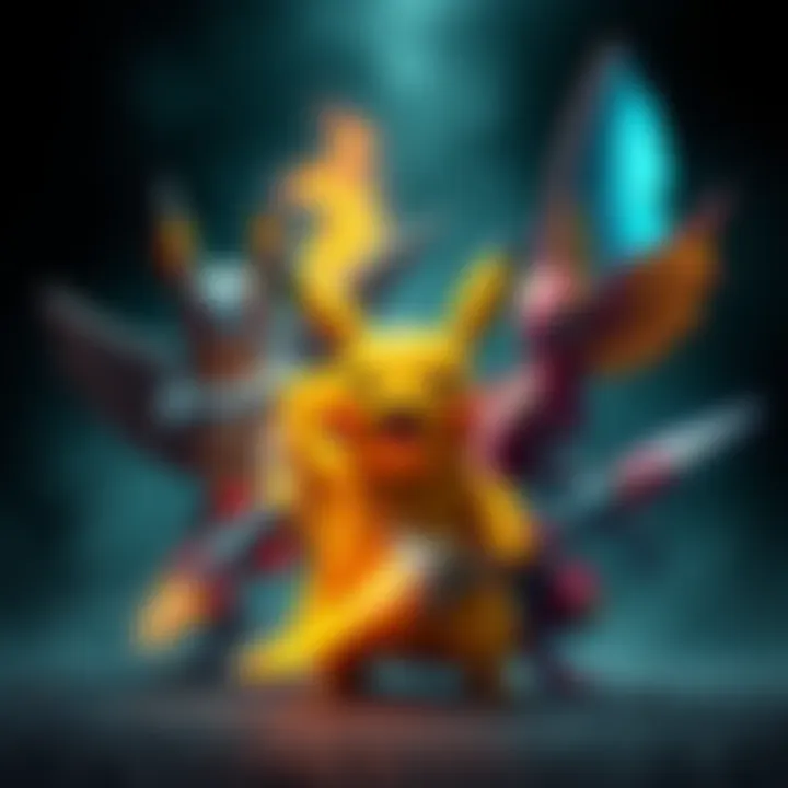 Artistic depiction of Pokémon characters transformed into unique weapons, showcasing a blend of gaming and art culture.