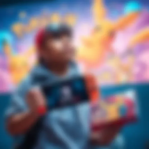 Pokรฉmon fan considering Switch 2 A dedicated Pokรฉmon fan holding a Nintendo Switch and looking thoughtfully at a new Switch 2 box, with Pokรฉmon graphics in the background.