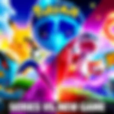 A split image showing a vibrant Pokemon TV series scene on one side and an exciting Pokemon Mystery Dungeon game scene on the other side.