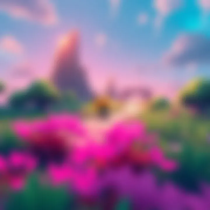A colorful screenshot showing a Pokemon character exploring a vibrant landscape on Nintendo Switch.