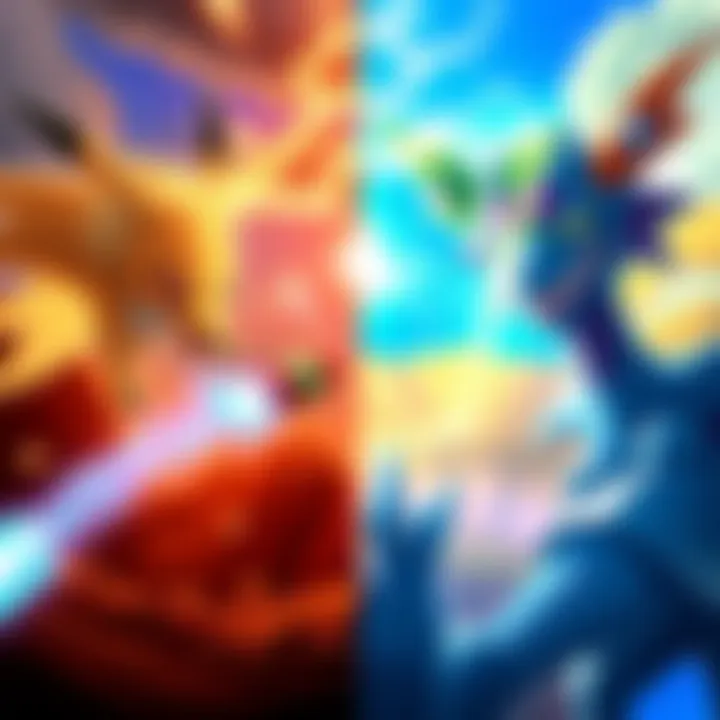 A split-screen comparison showcasing vibrant cutscenes from Pokemon and Digimon games, highlighting their distinct animation styles and storytelling elements.