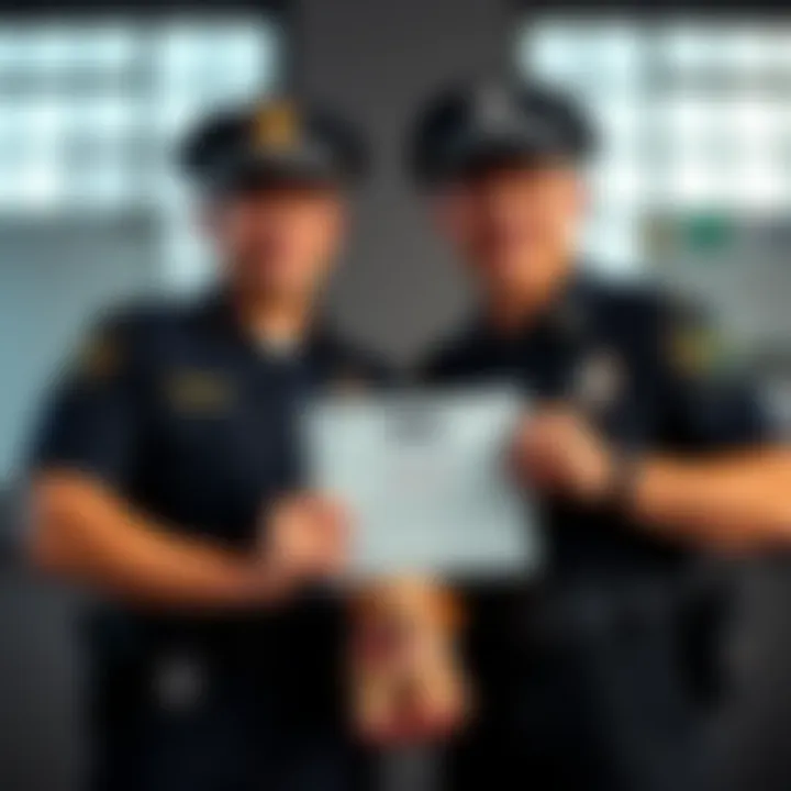 Two police officers proudly holding vegan chocolates and a certificate from PETA for rescuing a puppy from a Twitch streamer