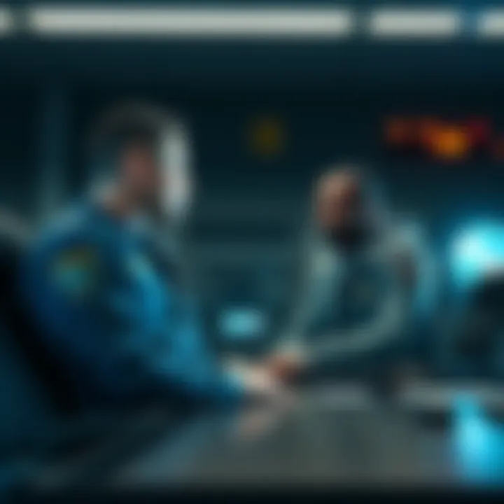 Police Station Meeting A player character talking to agent Estevez in a police station setting, with game interface elements visible.