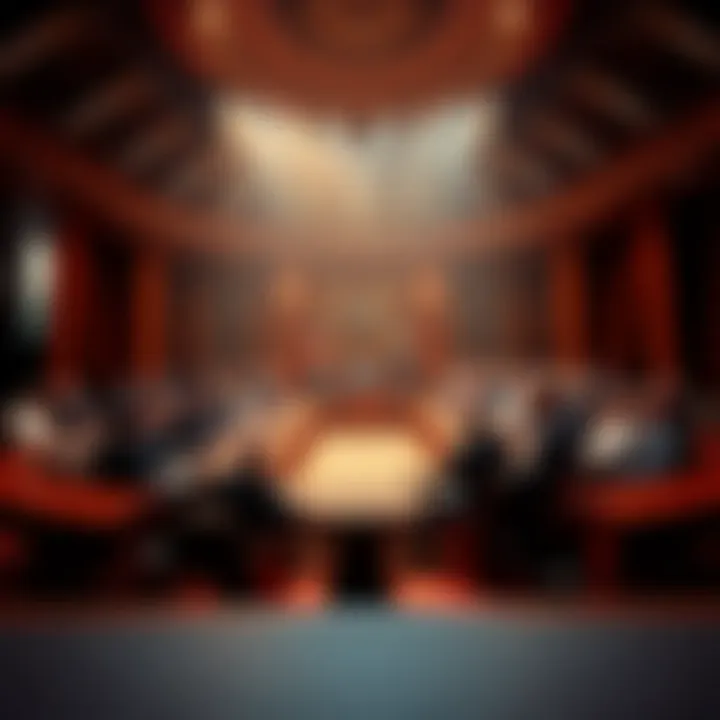 A heated political debate scene with diverse representatives discussing governance strategies in a large hall.