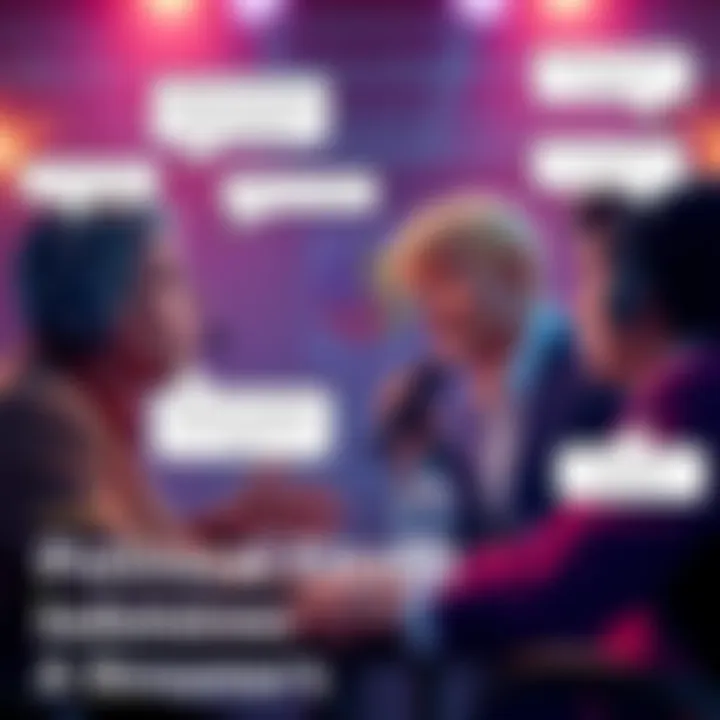 Two political streamers engage in a heated debate through chat, with animated expressions and text bubbles highlighting the conversation.