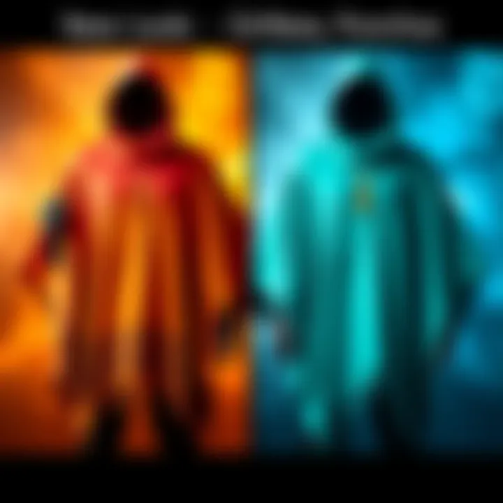 Side-by-side view of a new poncho design and an original poncho, showcasing different styles and colors.
