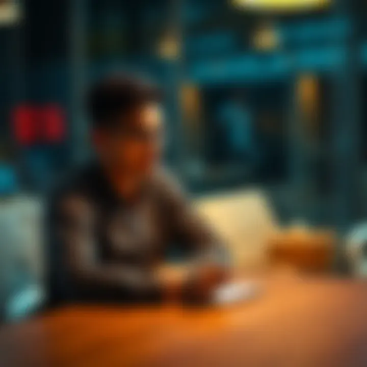Individual sitting at a table with a notepad, contemplating strategies to improve in 50/50 situations, with a thoughtful expression