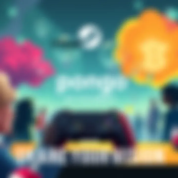 Pongo Steam Giveaway A bright illustration showing people sharing their ideas for a better society, with a game controller and the Pongo logo in the background.