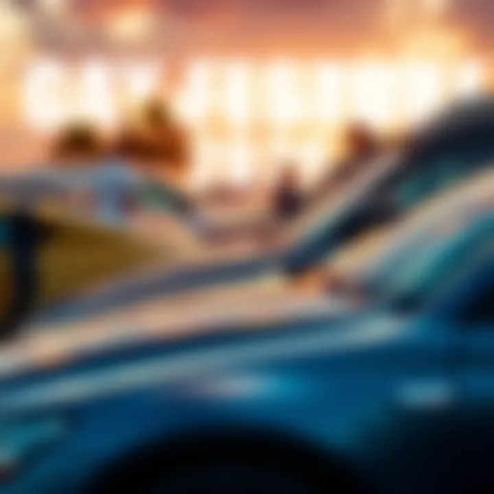 A lineup of the top cars of 2026 showcased outdoors with excited people discussing their features.