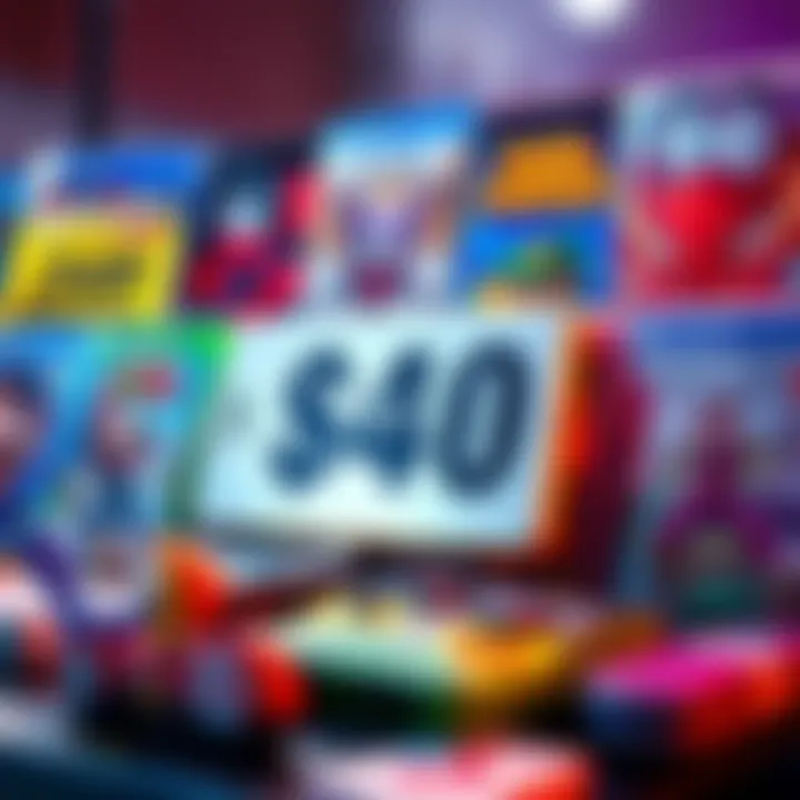 A collection of popular video games with a price tag of $40 displayed prominently, showcasing their appeal.