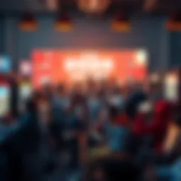 People enjoying various video games in a lively gaming environment