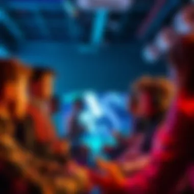 A group of diverse content creators streaming and interacting with their audience in a lively setting.