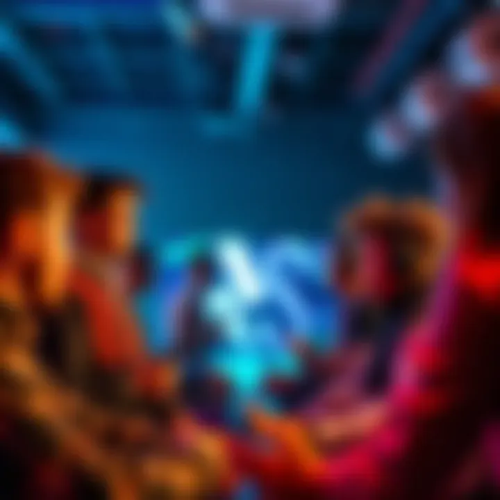 A group of diverse content creators streaming and interacting with their audience in a lively setting.