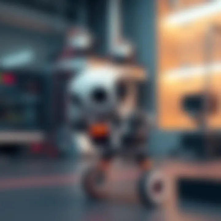 A portable robot equipped with a camera, capturing images in a tech setting