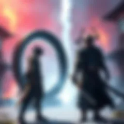 Two characters from Portal and Sekiro standing in action poses, showcasing their unique styles and abilities, set against a vibrant game background