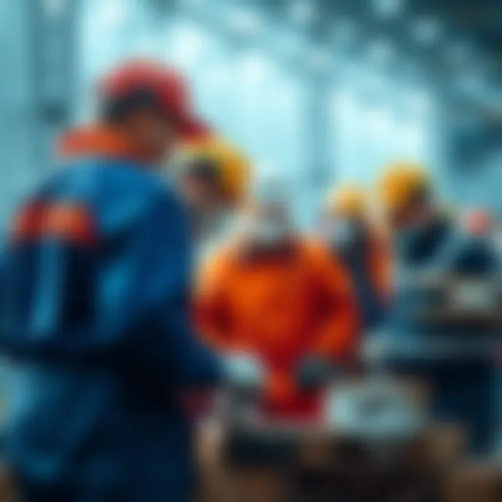 Porters working together A group of porters collaborating on a project, focused and engaged in teamwork.