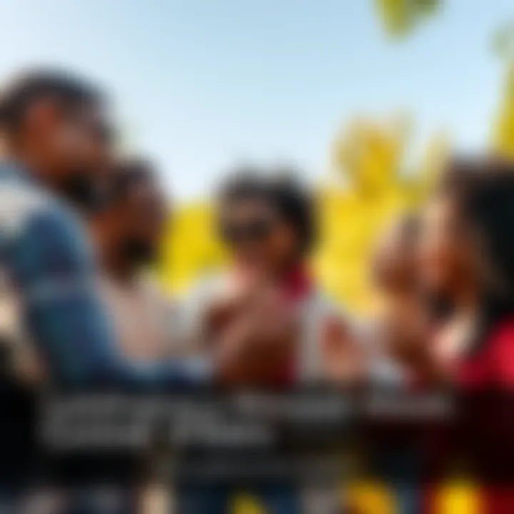 A group of diverse people smiling and exchanging uplifting messages in a sunny park setting, highlighting positivity and gratitude.