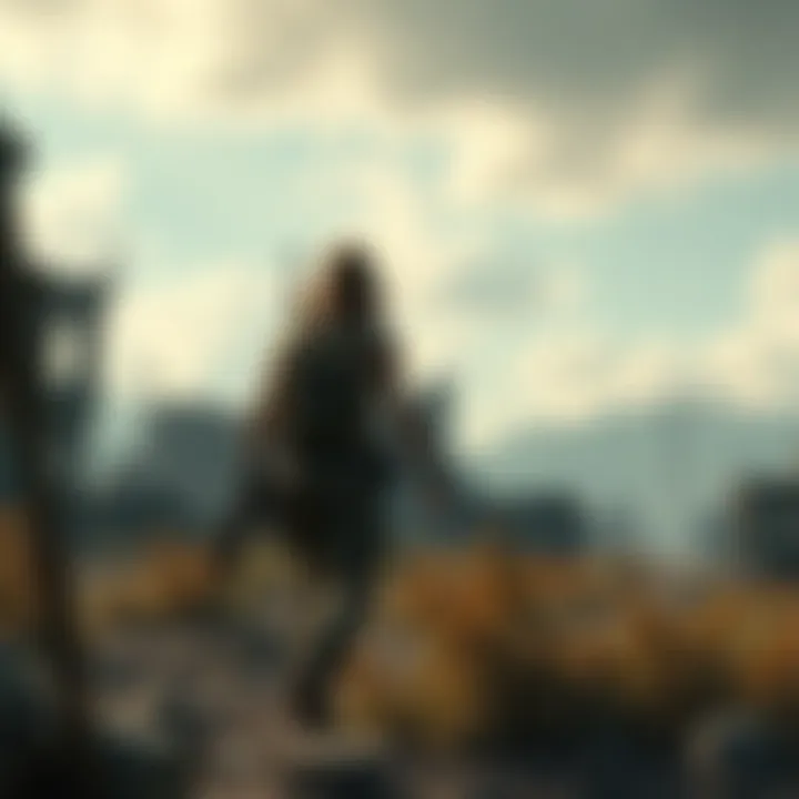 A character in a rugged outfit explores a desolate cityscape filled with ruined buildings and overgrown vegetation, capturing the survival essence of post-apocalyptic games.