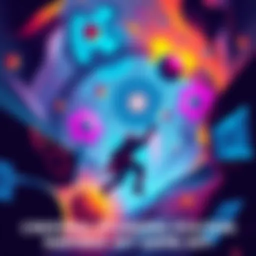 A colorful poster showcasing vibrant game-inspired art style with creative elements and Figma design tools displayed