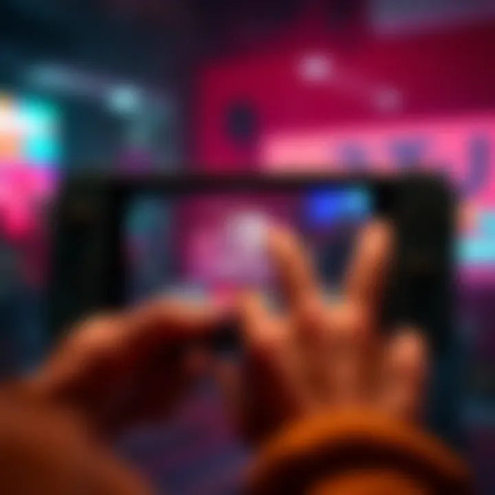 A user interacting with PostParty on a Nintendo Switch 2, showing the interface without Joycons, highlighting a smooth experience.