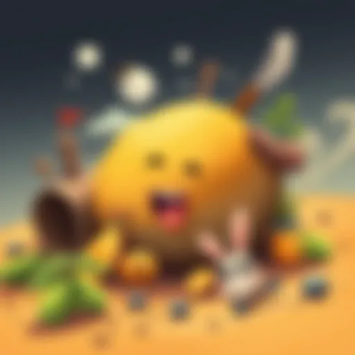 A creative illustration of a potato with elements from Miyazaki's films surrounding it