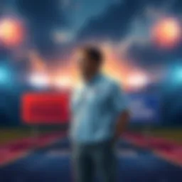 A thoughtful coach standing at a crossroads, pondering over multiple paths labeled 'Assistant Coach' and 'GC Team Lead', representing future career choices.