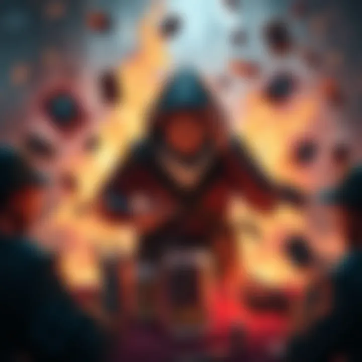 A player frustrated with control decks in a card game, showcasing a chaotic board with powerful cards dominating the scene.